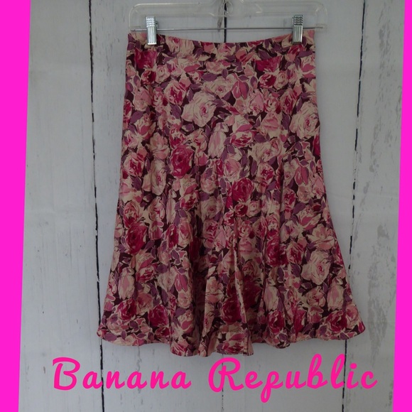 Banana Republic Flare Skirt Rose Floral