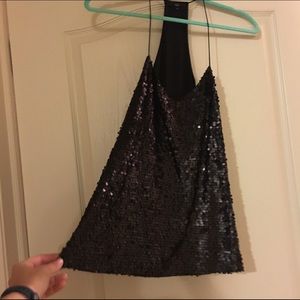 Tibi black sequin racer back top