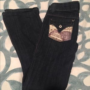 Miss Me jeans, snakeskin pocket, size 28