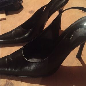 Black leather slingbacks