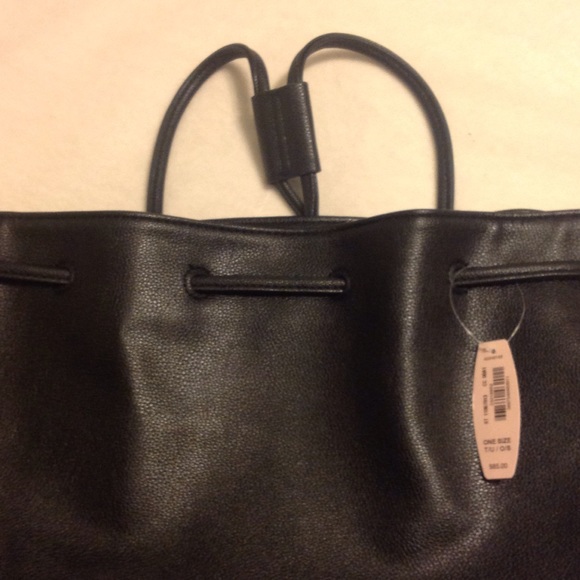 💕 VICTORIA SECRET Black Leather Drawstring Tote💕 - Picture 2 of 4