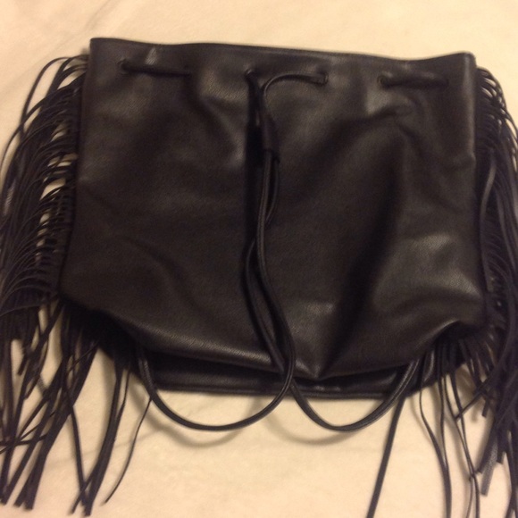 💕 VICTORIA SECRET Black Leather Drawstring Tote💕 - Picture 3 of 4