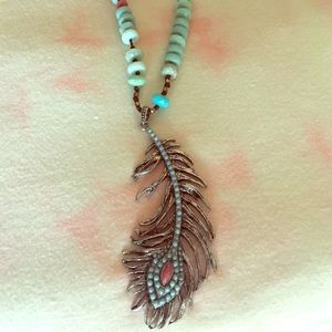Blue Lucky Brand Feather Necklace