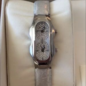 Philip Stein Watch Double Pave Mini W/ Silver Band