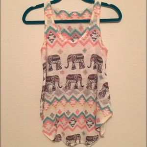 Teal and pink knit elephant tank top