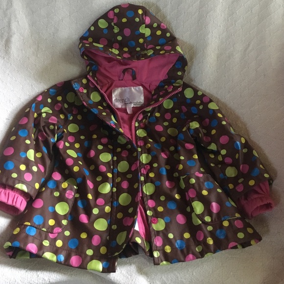 Kids rain jacket brown with polkadots
