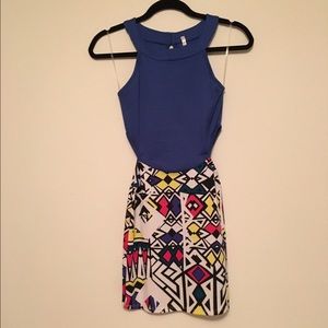 Blue and yellow cutout dress