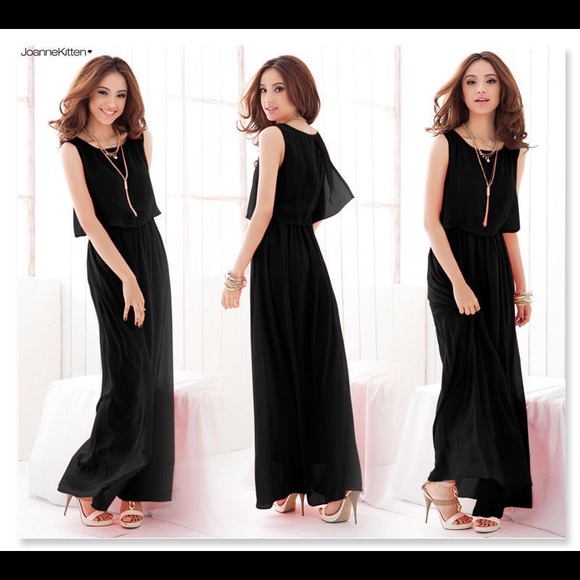 Maxi black sexy sleeveless dress