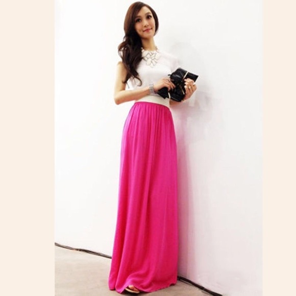 Double layer chiffon maxi elastic waist skirt
