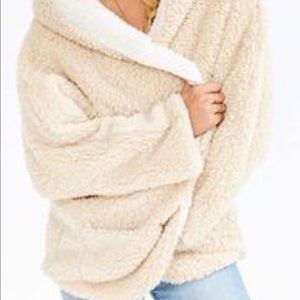 Sherpa fleece hooded teddy bear wrap coat
