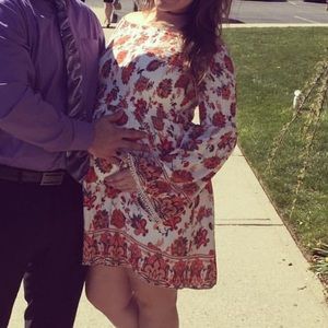 Floral off the shoulder bell sleeve dress
