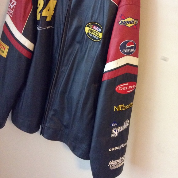 Jeff Gordon Leather Bomber Nascar Patch Jacket - Picture 2 of 4
