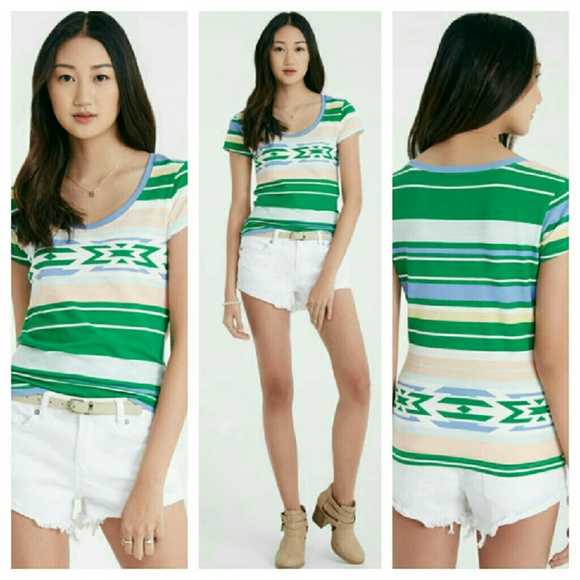 Wet Seal Tops - Juniors Multi Stripe Aztec Scoop Tee