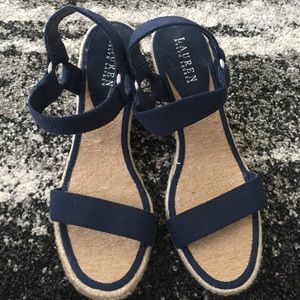 Ladies Navy Wedge Sandals - Size 10B
