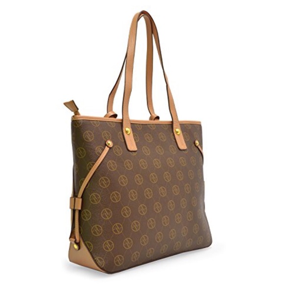 Adrienne Vittadini Brown Designer Tote Bag Large Size Bag Purse Red Interior - Picture 4 of 4