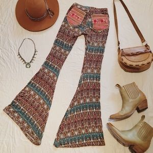 Bohemian Bell Bottoms with Vintage Fabric Pockets