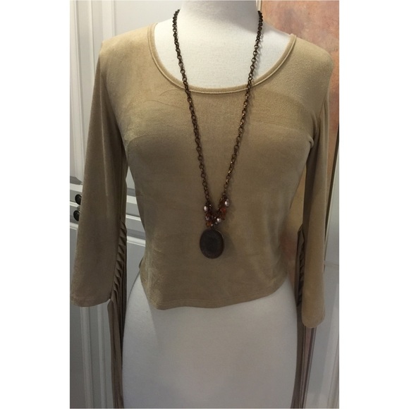Faux suede fringed crop top