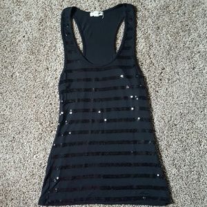 Black striped sequin tank top