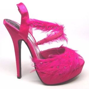 NEW Hot Pink Feathers & Rhinestones Peep-toe Heels