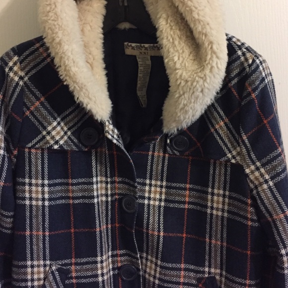 Blue plaid hooded quilted coat - Picture 2 of 4