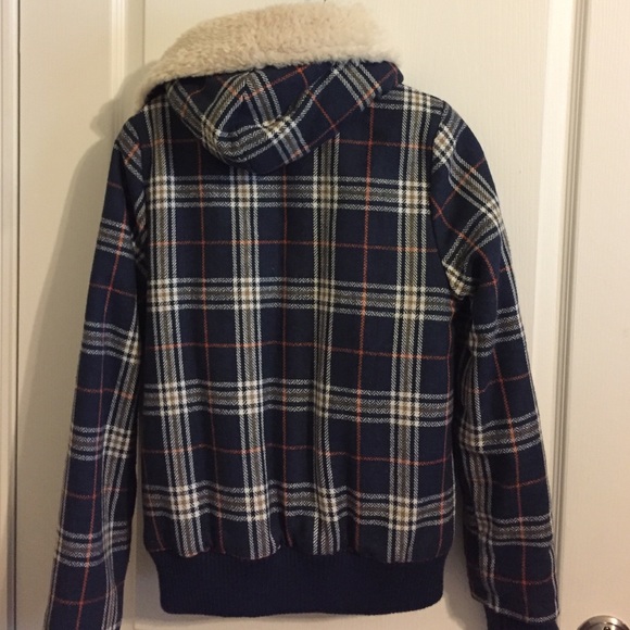 Blue plaid hooded quilted coat - Picture 3 of 4