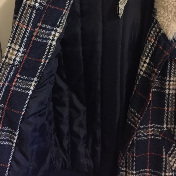 Blue plaid hooded quilted coat - Picture 4 of 4