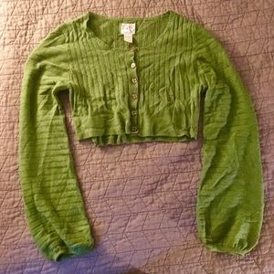 Green Cropped Bell Sleeve Cardigan