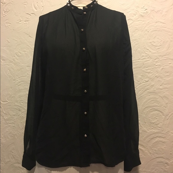 F21 Sheer Black Button Down Shirt with Studs