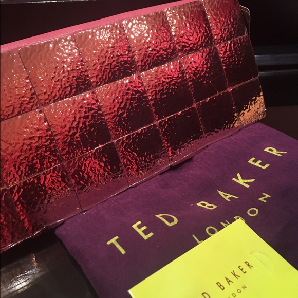 New & Auth Ted Baker London metallic pink clutch