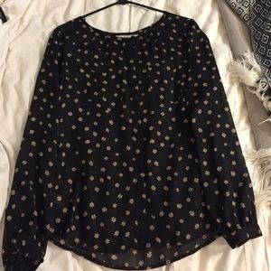 Loft sheer black floral top size small
