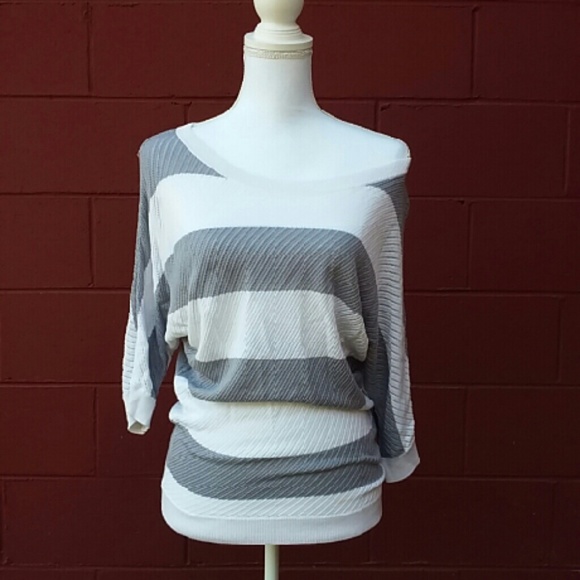 Express Gray and White Sweater Slouch Top