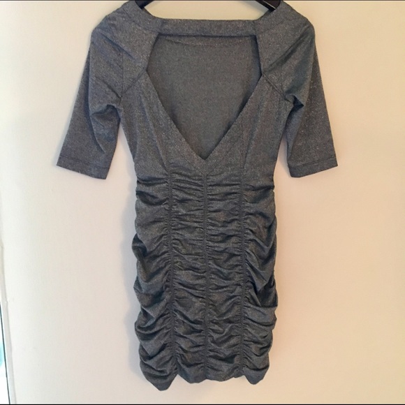 BCBGeneration Silver Open Back Ruche Bodycon Dress - Picture 2 of 5