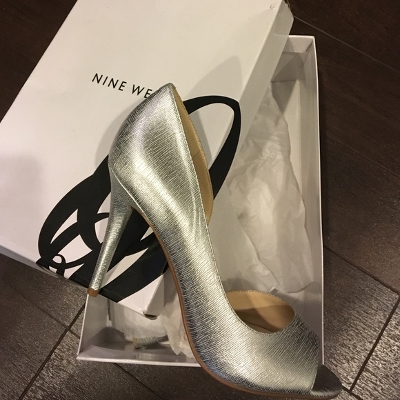 Brand New silver Nine West open toe pumps