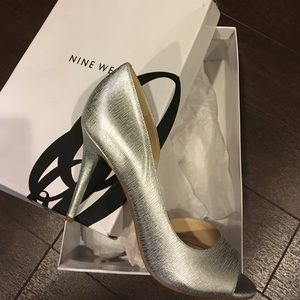 Brand New silver Nine West open toe pumps