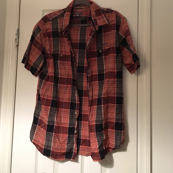 Eddie Bauer short sleeve, large, orange plaid