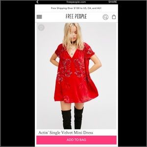 ISO ~ Free People Actin' Single Velvet Mini Dress