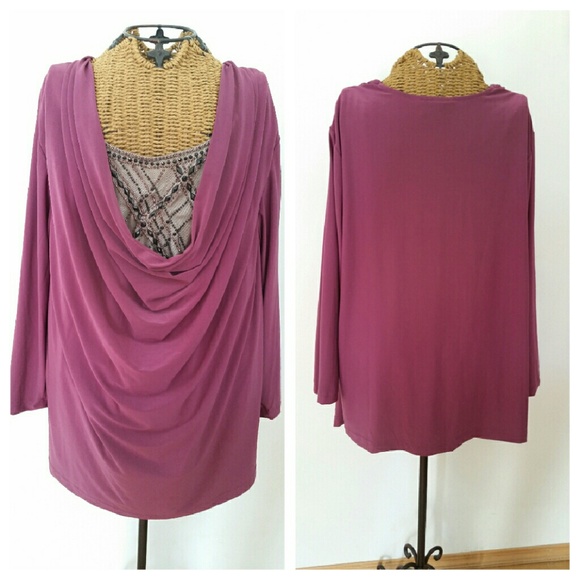 Xsoldx Bob Mackie purple beaded shirt tunic 1X - Picture 2 of 4