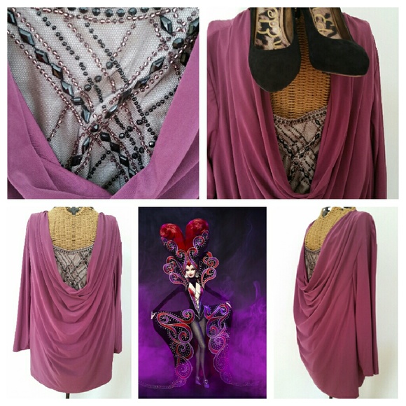 Xsoldx Bob Mackie purple beaded shirt tunic 1X - Picture 3 of 4