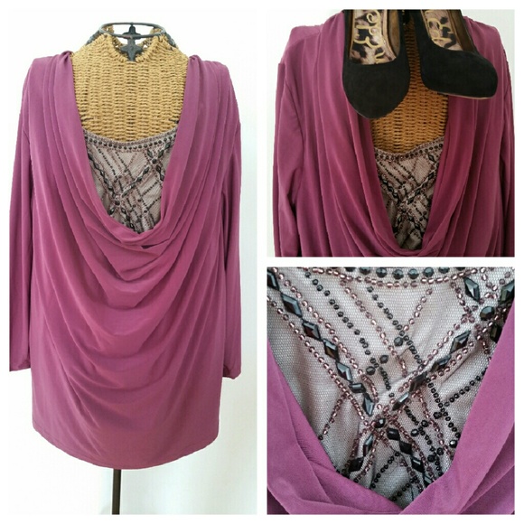 Xsoldx Bob Mackie purple beaded shirt tunic 1X - Picture 4 of 4