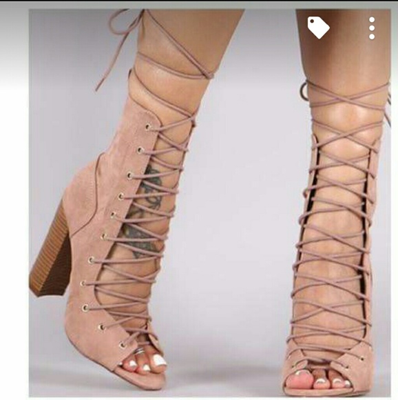 Pink lace up booties - Picture 3 of 3