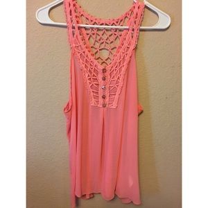 Coral Chiffon and Crochet Tank Top sz L