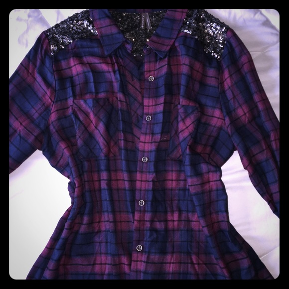 Plaid tunic with sequence - Picture 1 of 4