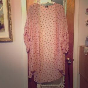*Kimono* Floral Glitter Chiffon Cardigan, Pink S