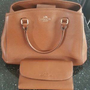 Brown Coach handbag and matching wallet