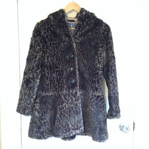 Free people faux-fur hooded leopard print coat XS