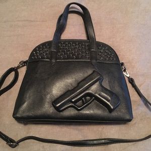 3D Gun Embossed Studded Faux Leather Handbag
