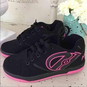 Black and Pink Heelys Girls Wheels Rolling Shoes 6
