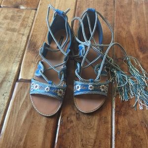 Teal lace up sandals