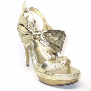 NEW Shiny Gold Faux Snakeskin w/ Big Bow Heels