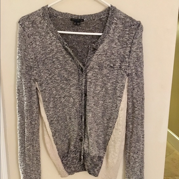 Theory gray and white button down sweater